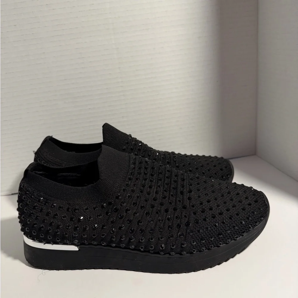 Kenneth Cole Reaction Black Embellished Slip-On Knit Sneakers